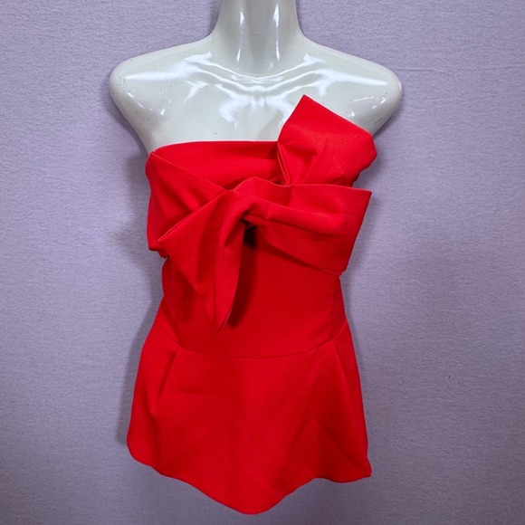 Adelyn Rae Tops - Adelyn Rae Red Strapless Bow Peplum Top Anthropologie XL
